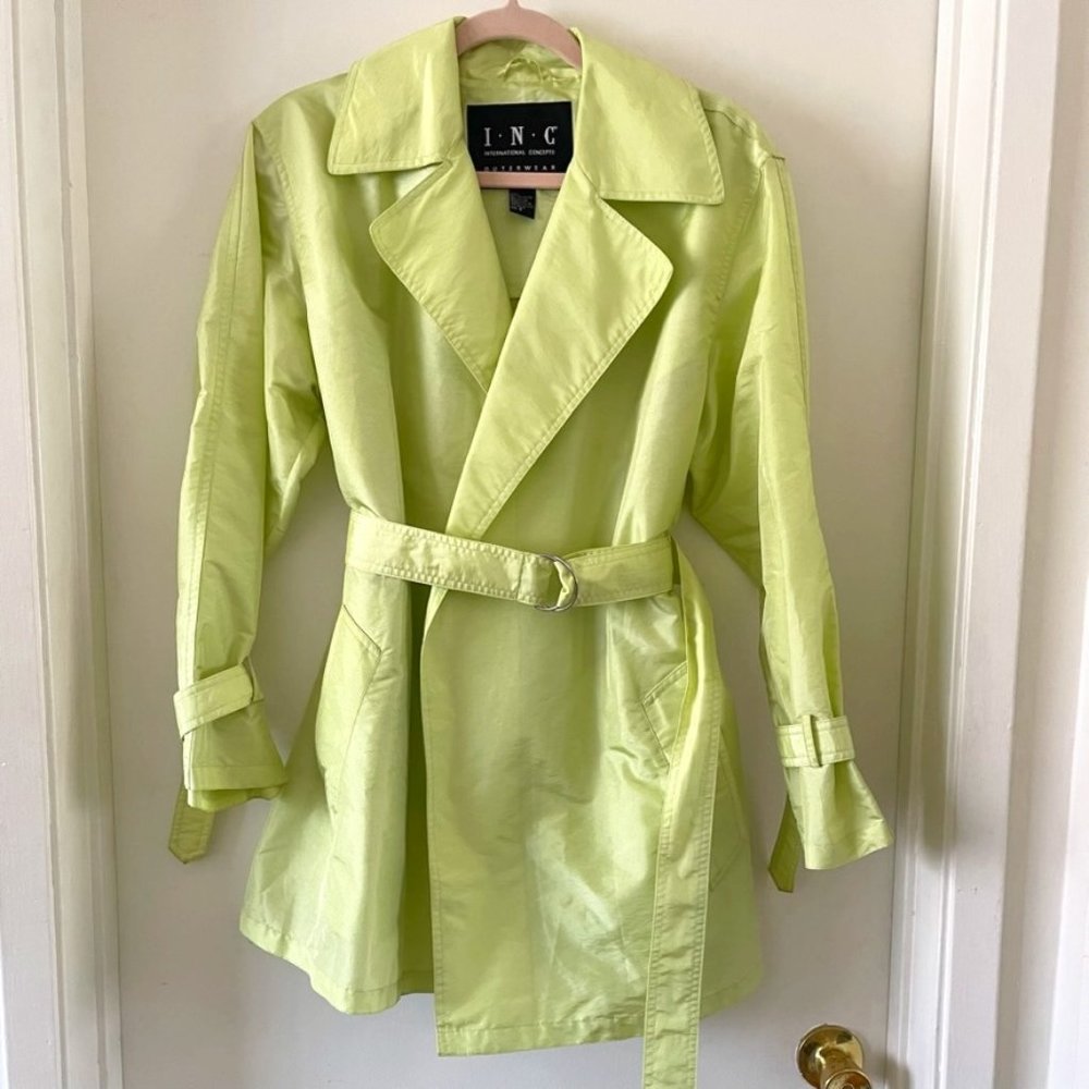 INC vintage Y2K chartreuse trench, sz S